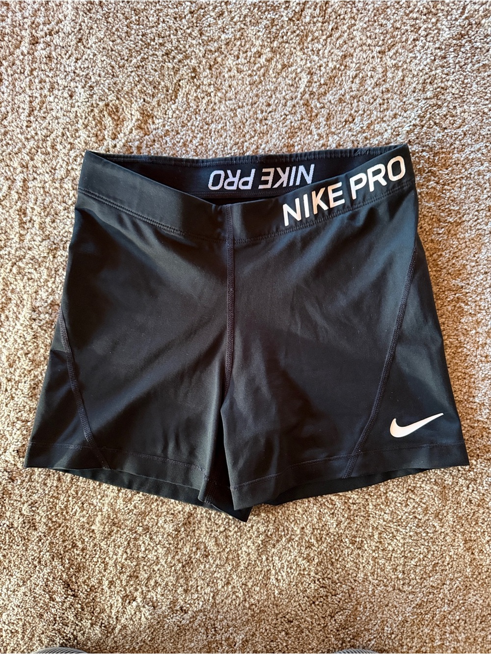 Nike Pro Black Compression Shorts White Logo Women’s XS/S Athletic